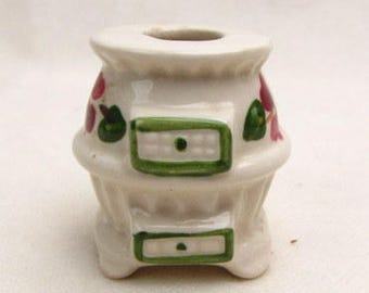 Vintage Mini Ceramic Pot Belly Stove ~ Hand Painted ~ Tooth Pick Holder ~ Mini flower Vase ~ Miniature ~ 2 " Tall