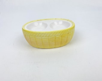 Kelvin's Ceramic Salt and Pepper Egg Holder Basket | Yellow Basket | Kitchen Decor | Mid Century | Japan | Replacement Basket for Eggs