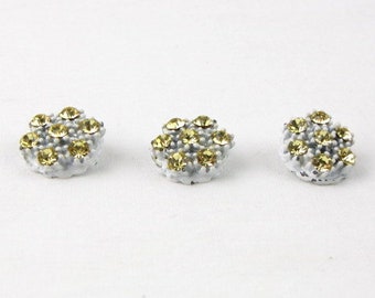 Vintage Rhinestone and Metal Buttons | Set of Three | Yellow Rhinestones | White Painted Metal | Sewing Accessory | Crafting Project