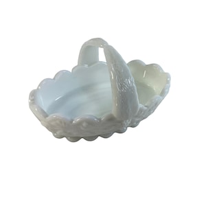 Vintage Westmoreland White Milk Glass Split Handle Grape Pattern Candy Nut Trinket Dish