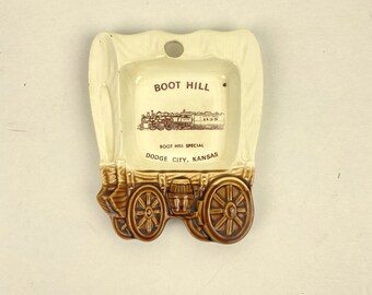 Vintage Boot Hill Souvenir Dish | Dodge City Kansas | Boot Hill Special | Spoon Rest | Trinket Ceramic Dish | Wagon Train Dish | Train