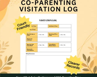 Co-Parenting Visitation Log, Custody Schedule and Parenting Time Tracker