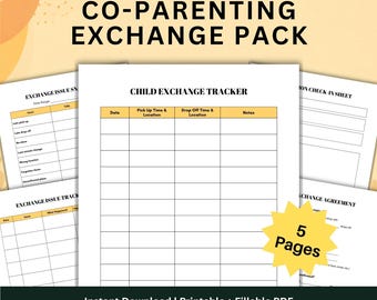 Co Parenting Child Exchange Pack Printable, Pickup and Drop Off Tracker PDF