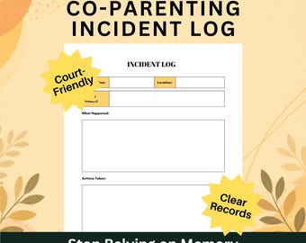 Co-Parenting Incident Log, Printable Custody Documentation and Conflict Tracker