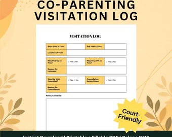 Co Parenting Visitation Log Printable, Custody and Parenting Time Tracker PDF