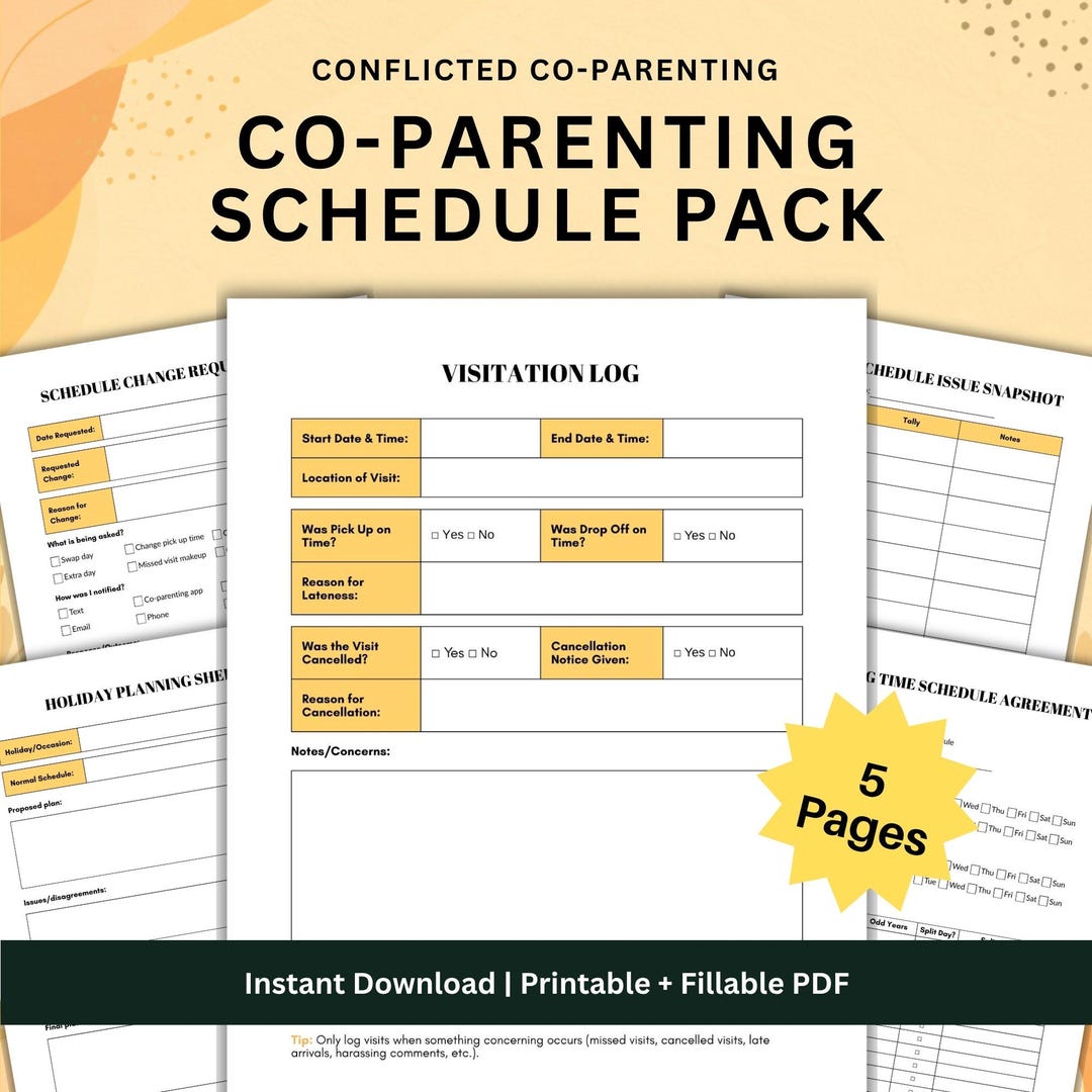 Co Parenting Visitation and Schedule Pack PDF, Parenting Time Organizer ...