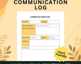 High Conflict Co-Parenting Communication Log, Court-Friendly Tracker (Fillable PDF)