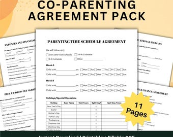 Co Parenting Agreements Pack Printable, Parenting Time and Communication PDF