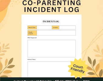Co Parenting Incident Log Printable, High Conflict Documentation Tracker PDF
