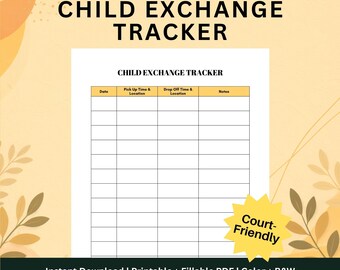 Child Exchange Tracker Printable, Co Parenting Pickup and Drop Off Log PDF