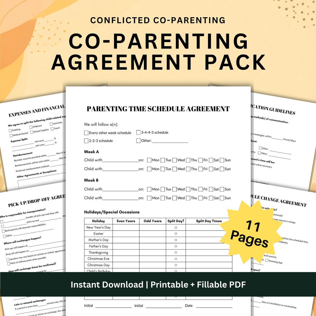 Co-parenting Agreement Pack Printable, Parenting Time, Communication ...