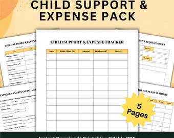 Child Support and Expense Tracker Pack, Co-Parenting Finance Printables