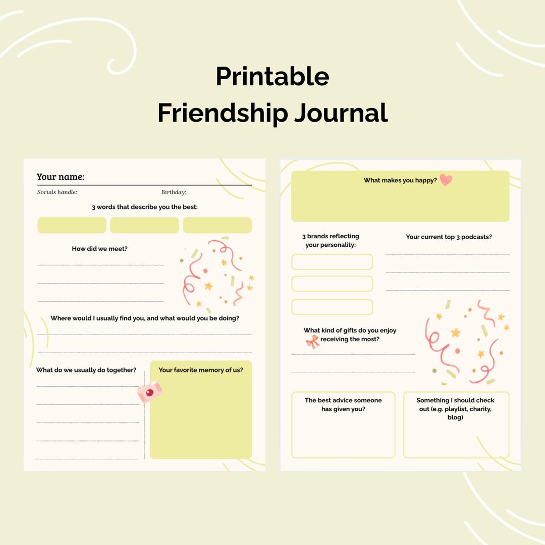 Friendship Questionnaire.pdf Printable Friendship Journal for Adults: Thoughtful Questionnaire (PDF ...