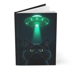 UFO Cat Journal – Alien Abduction Notebook, Funny Black Cat Gift, Lined Hardcover Journal for Sci-Fi & Cat Lovers