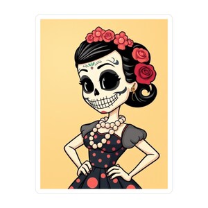 Vibrant Dia de los Muertos Pinup Kiss-Cut Vinyl Decals, Halloween Decor, Fun Stickers, Unique Gifts, Home Decor