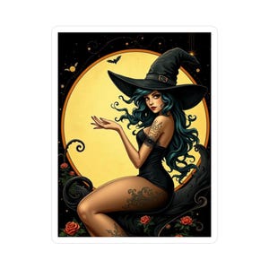Witchy Pinup Kiss-Cut Vinyl Decals, Gothic Vinyl Stickers, Halloween Decor, Boho Witch Stickers, Home Decor, Gift Ideas for Her
