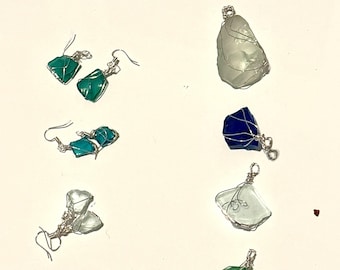 PERSONALIZED Made-to-Order wire wrapped seaglass necklace pendants and earrings