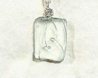 Light Blue Handmade Wire Wrapped Seaglass Pendant Necklace