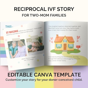 Modello di libro per bambini sulla fecondazione in vitro reciproca per famiglie con due mamme - Modello Canva personalizzabile per libro per bambini LGBTQ+