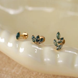 Natural Moss Agate Leaf Earrings Set • Titanium Flat Back Earring • 16G/18G Helix Tragus Conch Cartilage Stud • Nose Stud • Gift for Her