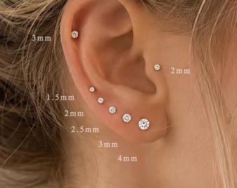 Kleine CZ Flatback Oorstekers • Titanium Flatback Oorstekers • Kraakbeenpiercing • Tragus Helix Conch Neuspiercing • 20G/18G/16G Oorstekers • Cadeau voor haar