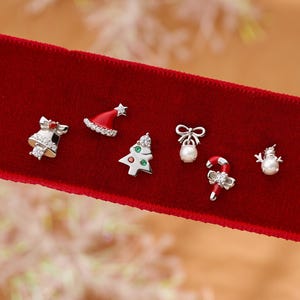 Whimsical Christmas Stud Earrings Set • Sterling Silver Festive Jewelry • Hand-Painted Enamel • Flat Back Studs • Holiday Gift for Her