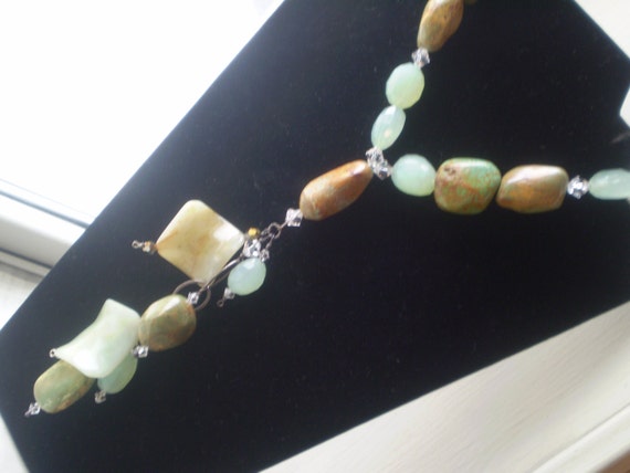 Chunky Turquoise Quartz Crystal and Silver Neckla… - image 1