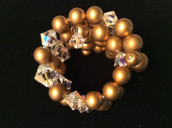 Gold tone and Crystal Bead Bracelet - image 1