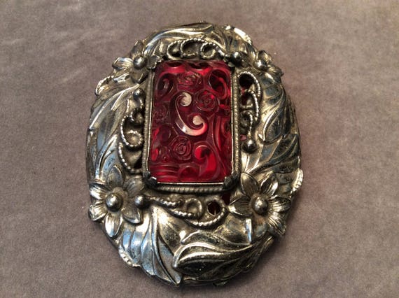 Antique Carved Glass and Silver  Sash Pin - image 2