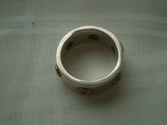 Brand Silver Band  Ring Gold Colored Grommets - image 3