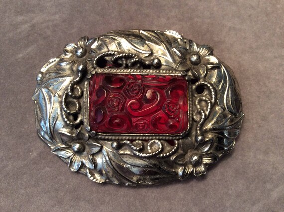 Antique Carved Glass and Silver  Sash Pin - image 1