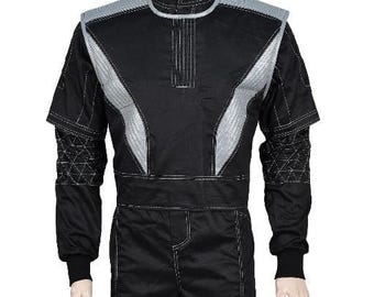 Combinaison pilote tactique noire Cosplay | Combinaison de vol Sci-Fi avec manches matelassées | Déguisement personnalisé | Ensemble de pilote de l'espace unisexe