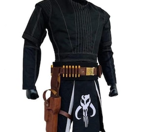 Mandalorian Star Wars Black Custom Cosplay Costumes | Inspired By Book Of Boba Fett Flight Suit Bounty Hunter With Brown Mando Leather Belt