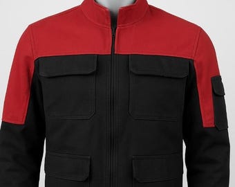 Chaqueta táctica roja y negra / Uniforme de cosplay de ciencia ficción / Disfraz para hombre
