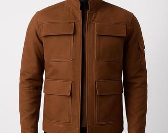 Star Wars Cassian Andor Inspired Dark Brown Canvas Jacket.