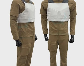 Macacão de voo cinza escuro, fantasia para cosplay, conjunto de 3 peças com colete à prova de balas e partes macias.