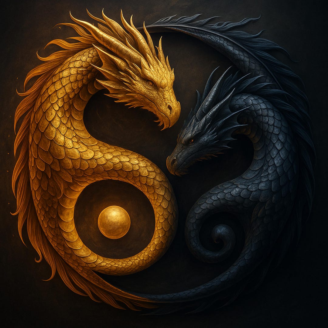 Golden & Black Dragon Yin Yang – Fantasy Balance Wall Art - Etsy