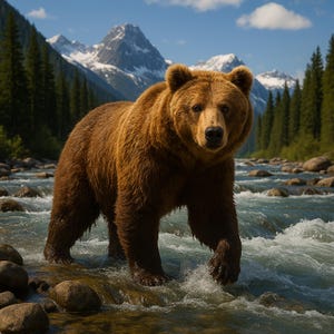 Grizzly Bear in a Mountain River – Real-Life Wilderness Wall Art