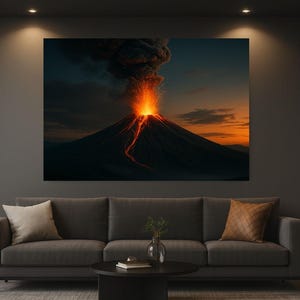 Volcano Erupting – Fury at Dusk Canvas Wall Art | Printable Landscape | LeesCreativeCo