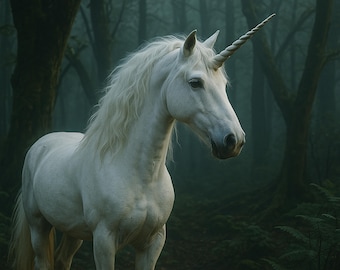 Legend of the White Unicorn – Mystical Forest Fantasy Wall Art