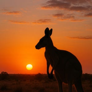 Eternal Outback Glow – Kangaroo Sunset Silhouette Over the Australian Bush (6 Vertical Sizes)