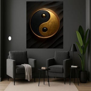 Golden Yin Yang – Black & Gold Zen Symbol on Silk