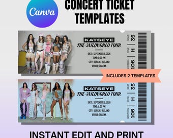KATSEYE 'The Wildworld Tour' aanpasbare concertticketsjabloon, bewerkbaar afdrukbaar Canva-evenementticket, digitale download Kpop-aandenken