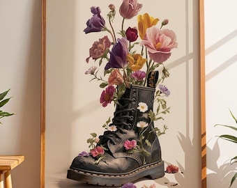 Spring Flower Boot Wall Art | Alternative Fashion Botanical Print
