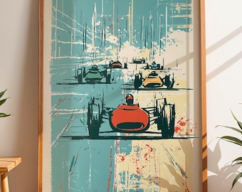 Vintage Race Car Poster | Retro Racing Wall Art | Motorsport Print | Boys Room Decor