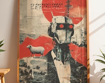 Do Androids Dream of Electric Sheep Poster | Cyberpunk Sci Fi Wall Art | Dystopian Robot Print | Retro Futuristic Grunge Decor