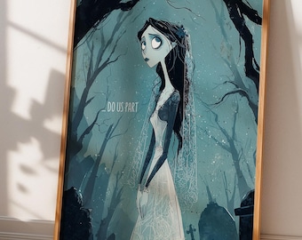 Gothic Bride Halloween Poster | Do Us Part Print | Spooky Wedding Couple Decor | Dark Whimsical Illustration