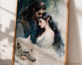 Beren and Lúthien Poster | Tolkien Silmarillion Art | Fantasy Valentine Wall Art | Romantic Middle Earth Illustration Print
