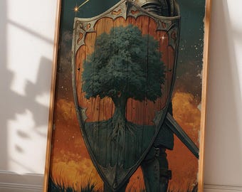 A Knight of the Seven Kingdoms Poster | Knight Shield Tree Art | Fantasy Medieval Wall Decor | George R. R. Martin Inspired Print