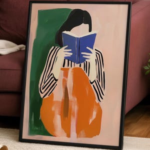 Läsande kvinna-affisch | Väggkonst med bokälskare | Minimalistisk figurtryck | Litterär heminredning